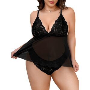 2190 Plus Size Lingerie For Curvy , Sexy Heart Hollow Back, Mesh Lace